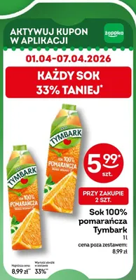 Sok 100% pomarańcza promocja w Żabka