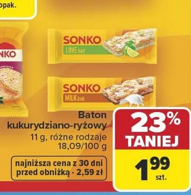 Baton kukurydziano-ryżowy Sonko promocja w Carrefour