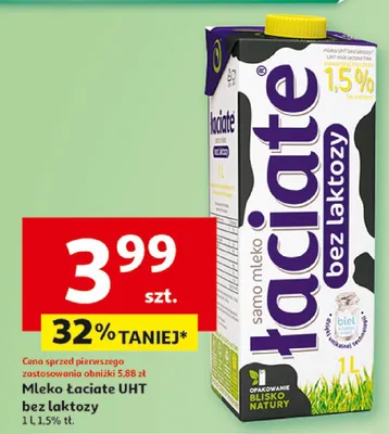 Mleko Łaciate UHT bez laktozy 1,5% promocja w Auchan