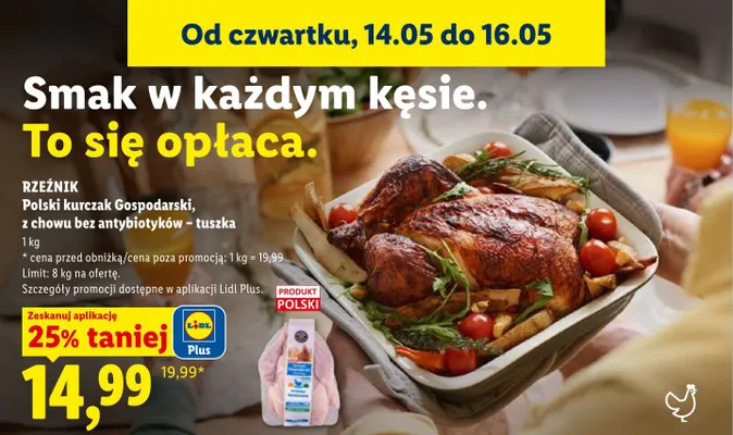 Polski kurczak Gospodarski z chowu bez antybiotyków tuszka Rzeźnik promocja w Lidl