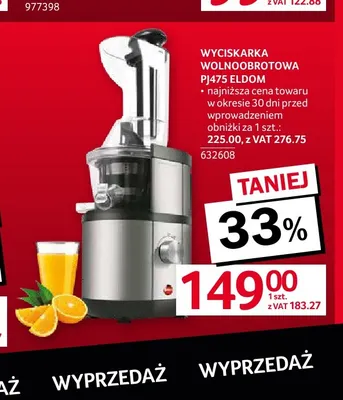 Wyciskarka wolnoobrotowa PJ475 Eldom promocja w Selgros