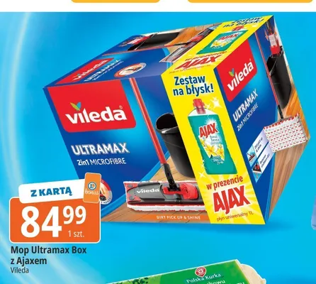 Mop płaski Vileda Ultramax Box z płynem Ajax promocja w Leclerc