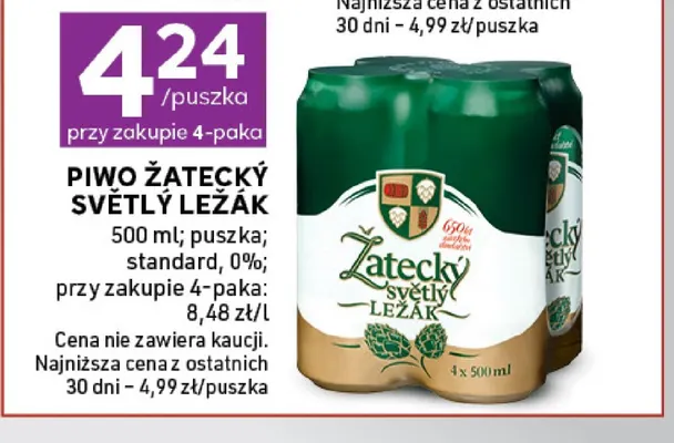 Piwo Žatecký Světlý Ležák standard promocja w Stokrotka