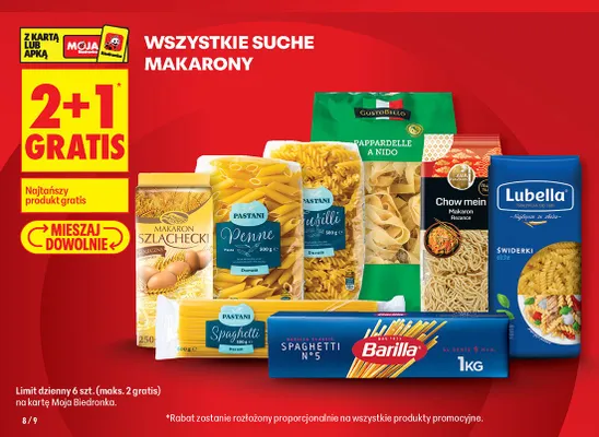 Wszystkie makarony suche 2+1 GRATIS promocja w Biedronka