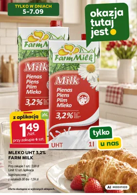 Mleko UHT Farm Milk 3,2% promocja w Stokrotka