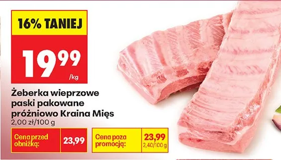 Żeberka wieprzowe paski pakowane próżniowo promocja w Biedronka