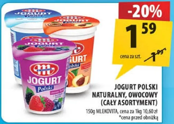 Jogurt Polski naturalny owocowy Mlekovita promocja w Arhelan