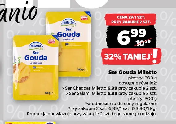 Ser cheddar w plastrach Miletto promocja w Netto
