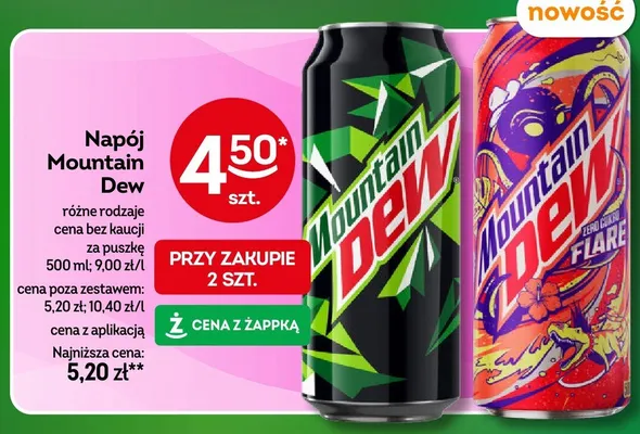 Napój gazowany Mountain Dew Flare Zero Cukru promocja w Żabka
