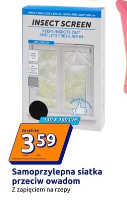 Samoprzylepna siatka przeciw owadom z zapięciem na rzepy 130x150cm promocja w Action