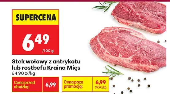 Stek wołowy z antrykotu lub rostbefu Kraina Mięs promocja w Biedronka
