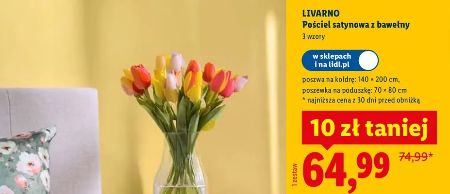 Pościel satynowa z bawełny 140×200 cm + 70×80 cm promocja w Lidl