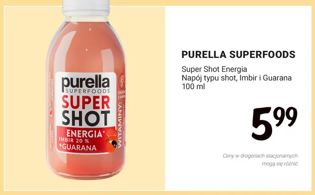 Super Shot Energia napój typu shot imbir i guarana Purella Superfoods promocja w Rossmann