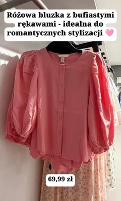 Różowa bluzka z bufiastymi rękawami promocja w H&M