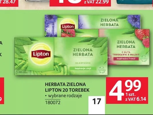 Herbata zielona Lipton truskawka i malina promocja w Selgros