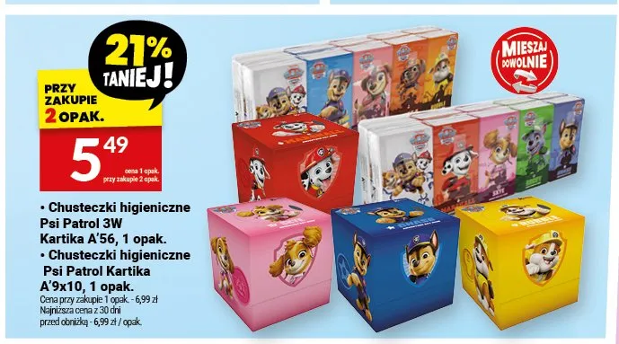 Chusteczki higieniczne Psi Patrol Kartika A'9x10 promocja w Twój Market