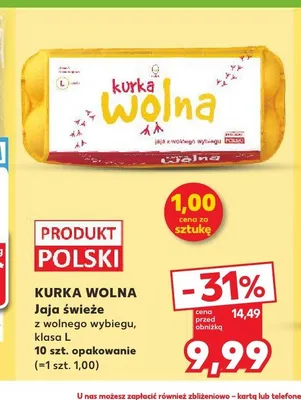 Jaja świeże z wolnego wybiegu klasa L Kurka Wolna promocja w Kaufland