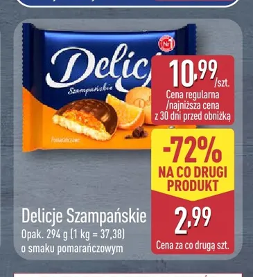Ciastka Delicje Szampańskie o smaku pomarańczowym promocja w Aldi