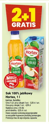 Sok jabłkowy Hortex karton 1 l 100% promocja w Twój Market
