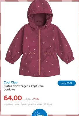 Kurtka dziewczęca z kapturem bordowa Cool Club promocja w Smyk