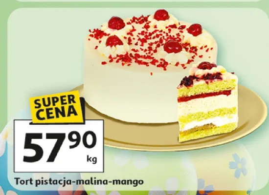 Tort pistacja-malina-mango promocja w Auchan