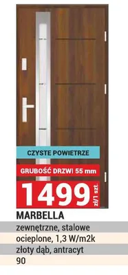 Drzwi MARBELLA zewnętrzne stalowe ocieplone 1,3W/m2k złoty dąb antracyt 90 promocja w Merkury Market