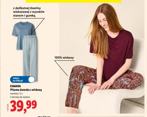 Piżama damska z wiskozą Esmara promocja w Lidl