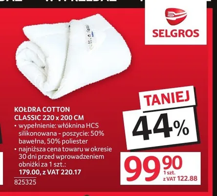 Kołdra Cotton Classic 220x200 cm promocja w Selgros