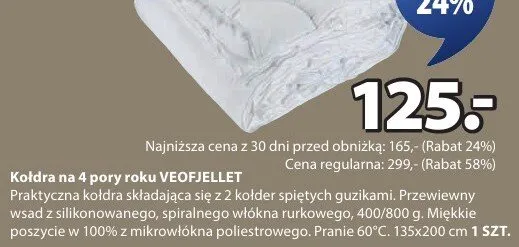 Kołdra na 4 pory roku VEOFJELLET 135x200 cm promocja w Jysk