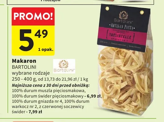 Makaron 100% durum gniazda nr 4 Bartolini promocja w Intermarche