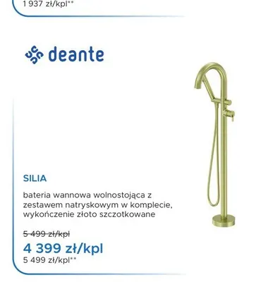 Bateria wannowa wolnostojąca Deante Silia złoto szczotkowane promocja w Blu Salony Łazienek