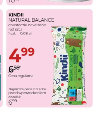 Chusteczki nawilżane Kindii Natural Balance promocja w Drogerie Jawa