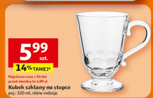 Kubek szklany na stopce promocja w Auchan