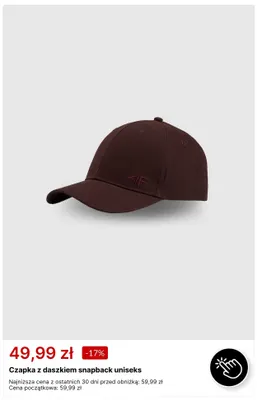 Czapka z daszkiem snapback uniseks 4F promocja w 4F