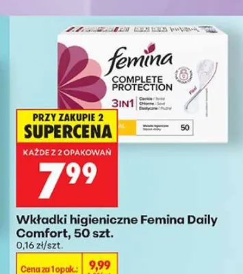 Wkładki higieniczne Femina Daily Comfort promocja w Biedronka