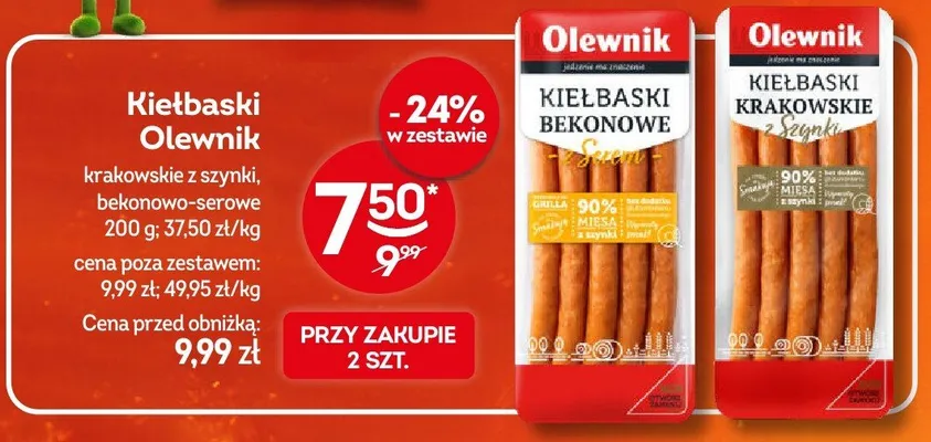 Kiełbaski krakowskie z szynki Olewnik promocja w Żabka