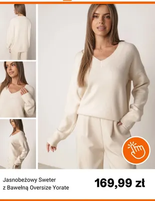 Jasnobeżowy sweter z bawełną oversize Yorate promocja w Born2be