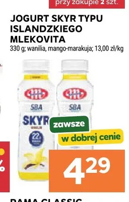 Jogurt skyr typu islandzkiego Mlekovita mango-marakuja promocja w Stokrotka