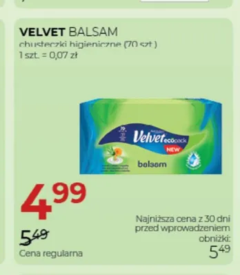 Chusteczki higieniczne Velvet Balsam promocja w Drogerie Jawa