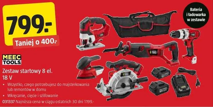 Zestaw startowy narzędzi Meec Tools 8 el. 18V promocja w Jula