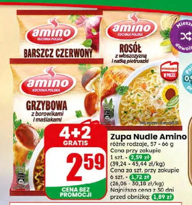 Zupa nudle Barszcz Czerwony Amino promocja w Dino