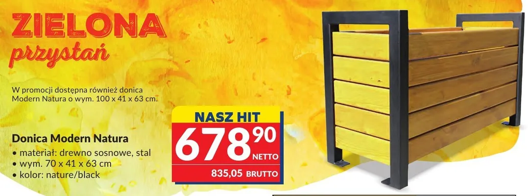 Donica Modern Natura drewno sosnowe stal 70x41x63cm nature/black promocja w Makro