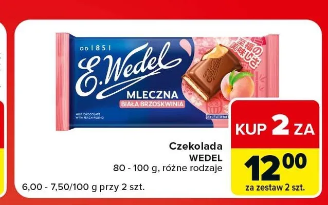 Czekolada mleczna biała brzoskwinia E.Wedel promocja w Carrefour Market