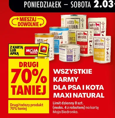 Wszystkie karmy dla psa i kota DRUGA -70% promocja w Biedronka