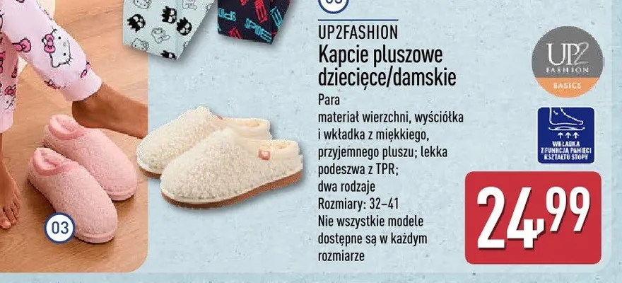 Kapcie pluszowe dziecięce promocja w Aldi