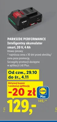 Inteligentny akumulator smart 20V 4Ah litowo-jonowy Parkside Performance promocja w Lidl