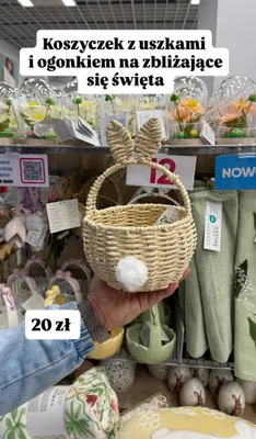 Koszyk wielkanocny pleciony z uszami królika promocja w Pepco