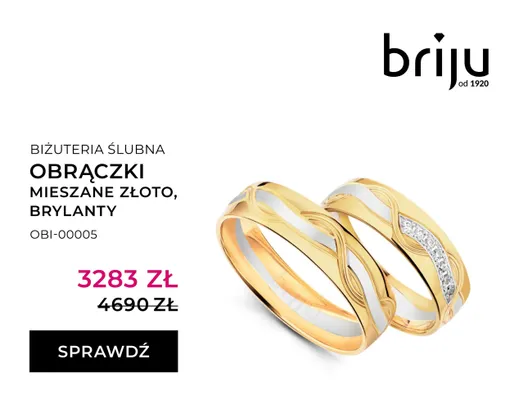 Obrączki ślubne mieszane złoto brylanty promocja w Briju