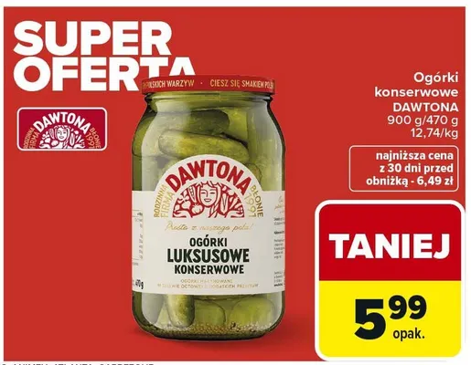 Ogórki konserwowe Dawtona promocja w Carrefour Market