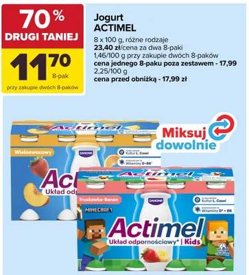 Jogurt ACTIMEL Kids truskawka-banan 8-pak 100 g promocja w Carrefour